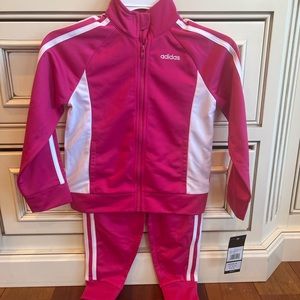 Adidas Track Suit Girls Pink & White 2 Pc Set Jacket Pants, SIZE 4 NWT $54